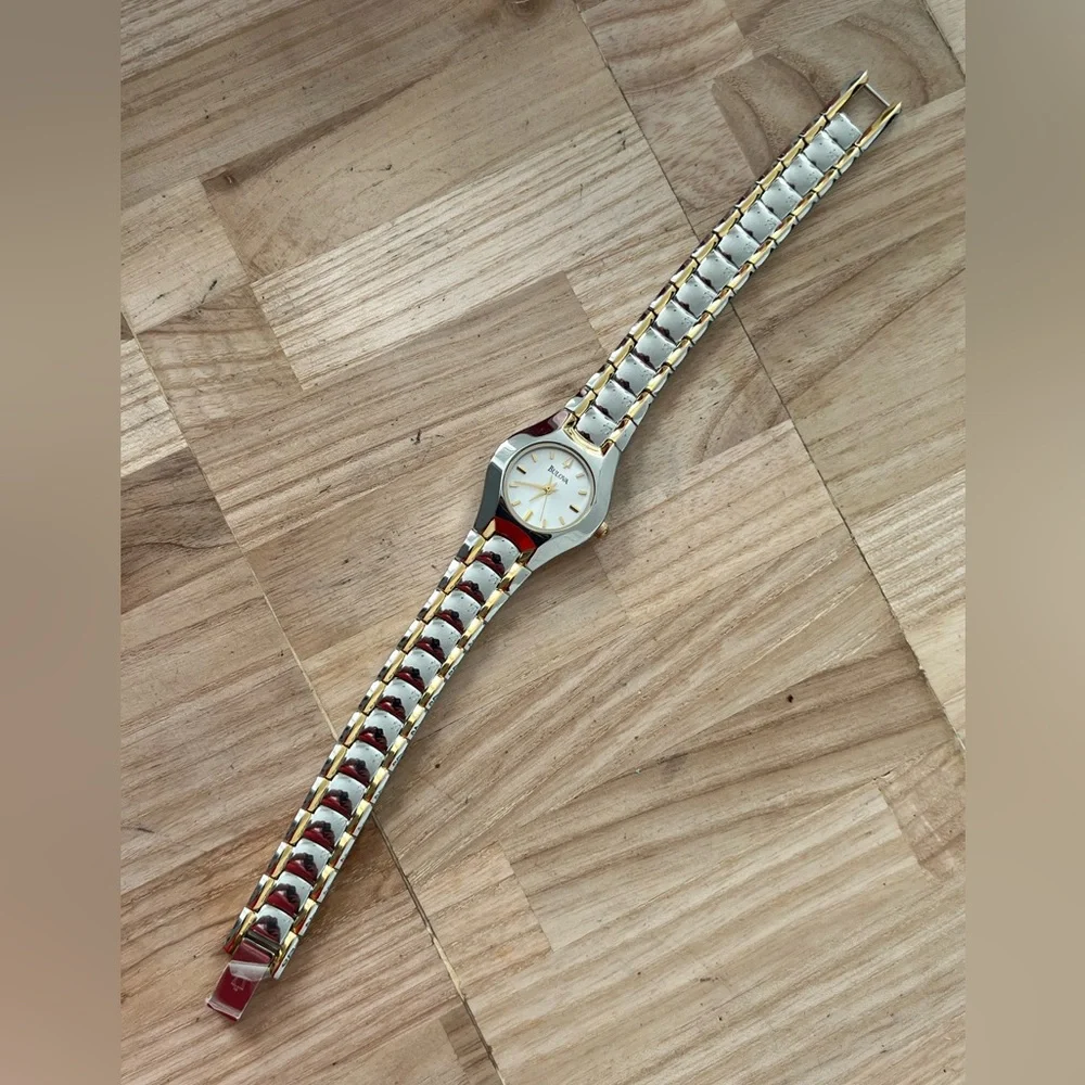Bulova Ladies New in Box Watch Two-Tone Bracelet White Dial Gold Markers